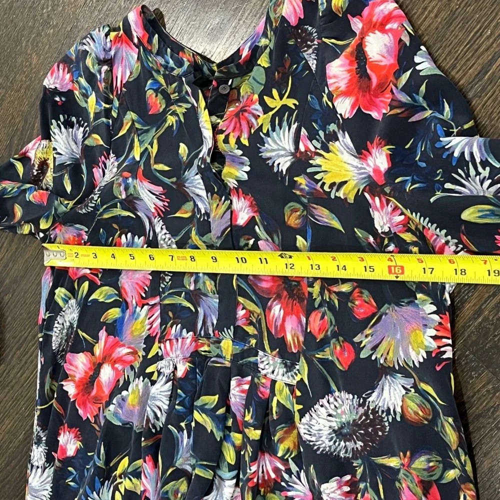 J Crew‎ Silk Pleated Popover Top Blouse Floral Long Sleeve Women's Small Cottage